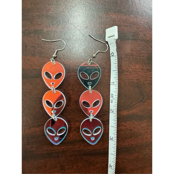 Iridescent Long Dangle Alien Earrings - Picture 3 of 3